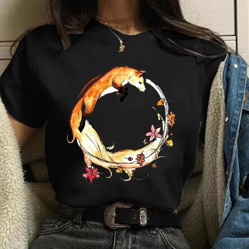 Fox Tee Camiseta Anime Lovely Tricou Plus Size Tricou Femei Haine Moda Femei Topuri Desene Animate Imprimate Tricou Grafic pentru Doamne