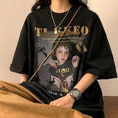 200 kg-os plusz méretű amerikai retro hip-hop portré nyomott pamut rövid ujjú póló Utcai alkalmi póló bő női felsők