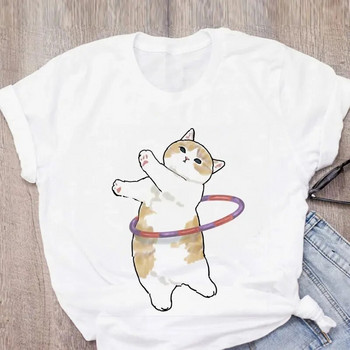 Карикатура Тениска с голям размер Harajuku Дамска тениска Cat Funny Graphic T-shirt Тениска с принт от 90-те Модна естетична горна тениска Женска