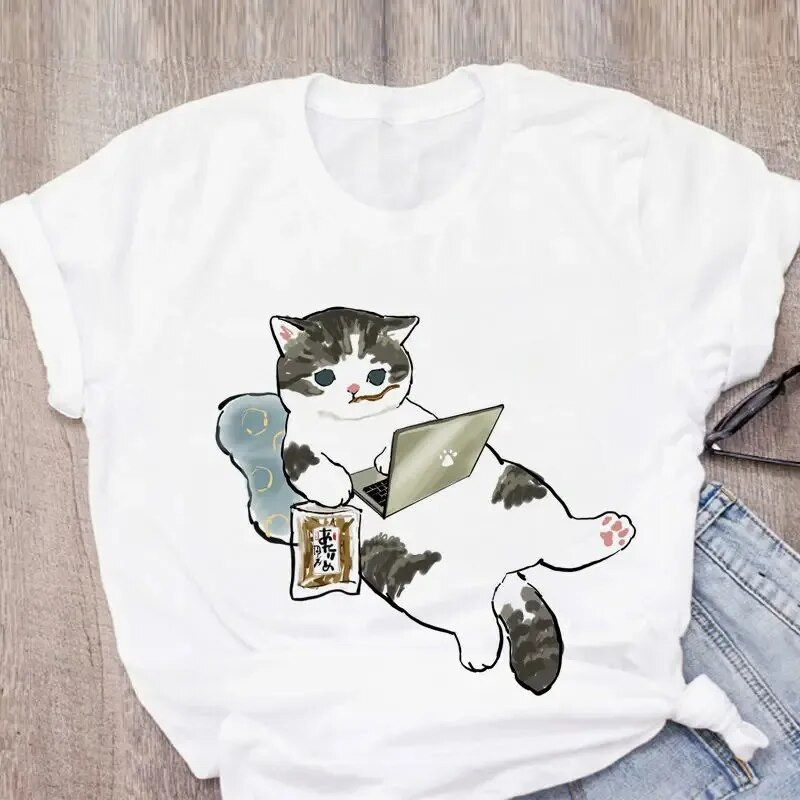 Μπλουζάκι Cartoon Plus Size Harajuku Γυναικείο T-shirt Cat Funny Graphic T-shirt 90s Print T-shirt Fashion Aesthetic Top Tee Female