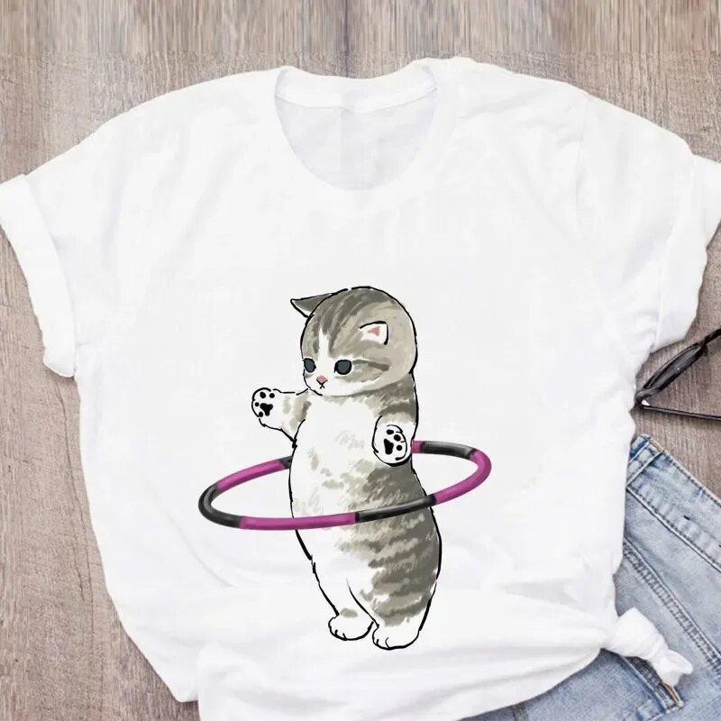 Μπλουζάκι Cartoon Plus Size Harajuku Γυναικείο T-shirt Cat Funny Graphic T-shirt 90s Print T-shirt Fashion Aesthetic Top Tee Female