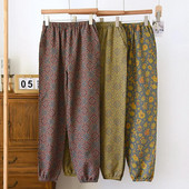 Ženska retro pamučna pidžama hlače Jacquard dizajn obojen pređom Tanka i labava dnevna odjeća Elastični struk Donji dijelovi za spavanje Odjeća za spavanje