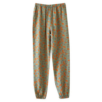 Дамски ретро памучни пижамни панталони, боядисани с прежди, жакардов дизайн, тънки и свободни дневни облекла, долнища за сън с еластична талия, спално облекло