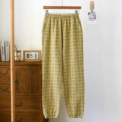 Ženska retro pamučna pidžama hlače Jacquard dizajn obojen pređom Tanka i labava dnevna odjeća Elastični struk Donji dijelovi za spavanje Odjeća za spavanje