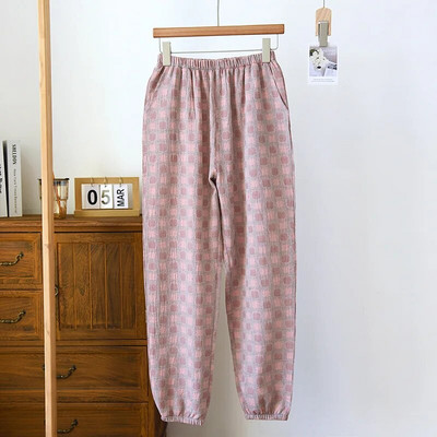 Ženska retro pamučna pidžama hlače Jacquard dizajn obojen pređom Tanka i labava dnevna odjeća Elastični struk Donji dijelovi za spavanje Odjeća za spavanje