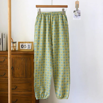 Ženska retro pamučna pidžama hlače Jacquard dizajn obojen pređom Tanka i labava dnevna odjeća Elastični struk Donji dijelovi za spavanje Odjeća za spavanje