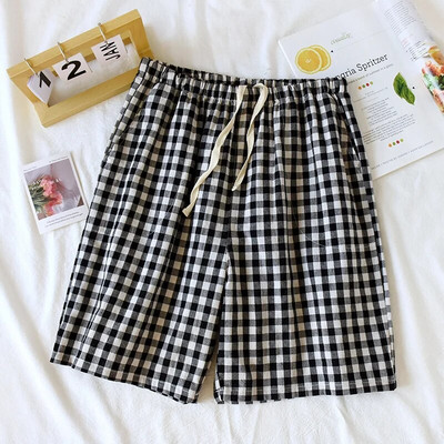 Νέο καλοκαιρινό ζεύγος καρό σορτς 100% βαμβακερό λεπτό παντελόνι πιτζάμα Lounge Sleep Wear for Women Bottoms Night Pants