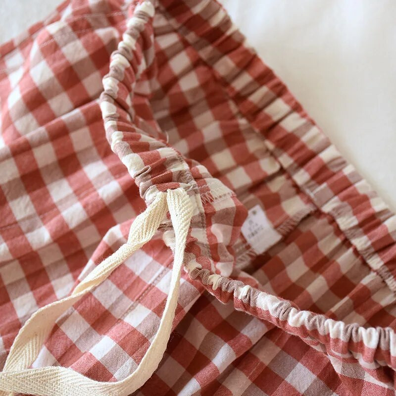 Νέο καλοκαιρινό ζεύγος καρό σορτς 100% βαμβακερό λεπτό παντελόνι πιτζάμα Lounge Sleep Wear for Women Bottoms Night Pants