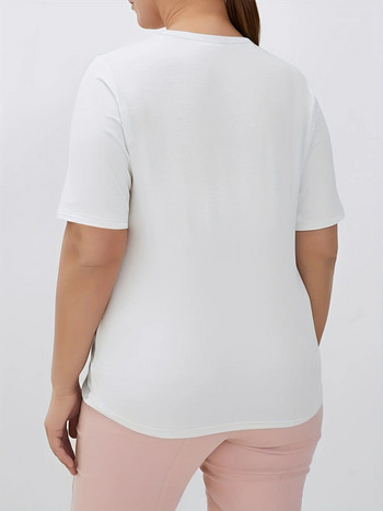Γυναικείο βαμβακερό μπλουζάκι με κοντό μανίκι μπλουζάκι με μπούστο σε μεγάλο μέγεθος 3D LOVE print με στρογγυλή λαιμόκοψη
