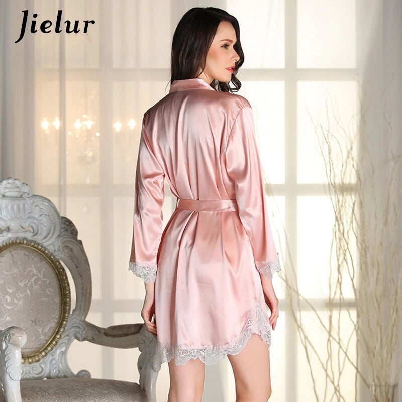 Szexi női köntös és ruha szettek Csipke fürdőköpeny + mini éjszakai ruha, kétrészes otthoni ruha Műselyem alvó szett Patchwork hálóruha