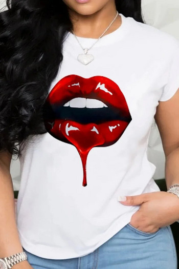 Плюс размер Дамска тениска Letter Lips Cartoon Print Fashion Funy Clothes Tees Lady T Shirt Women American