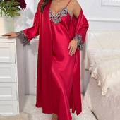 Set halate de baie pentru femei, satin matasos, lenjerie de noapte, primavara vara, dantela, kimono, haine de baie, costum de noapte, costum de noapte