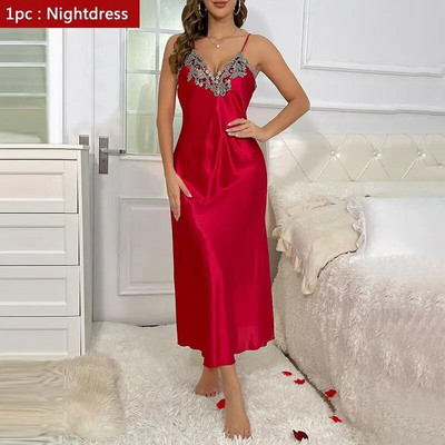 Set halate de baie pentru femei, satin matasos, lenjerie de noapte, primavara vara, dantela, kimono, haine de baie, costum de noapte, costum de noapte