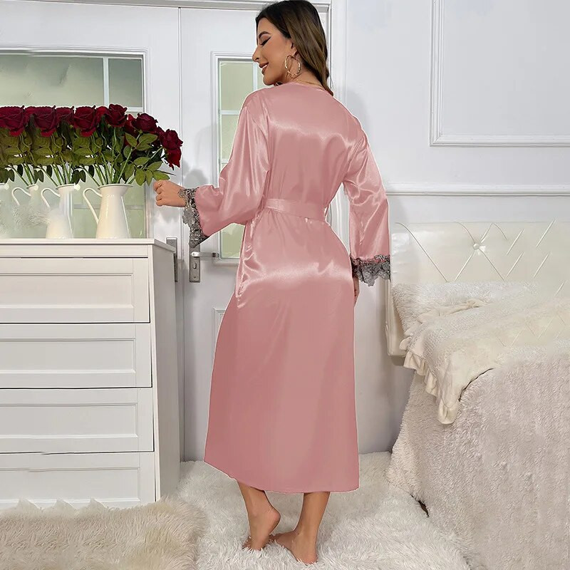 Set halate de baie pentru femei, satin matasos, lenjerie de noapte, primavara vara, dantela, kimono, haine de baie, costum de noapte, costum de noapte
