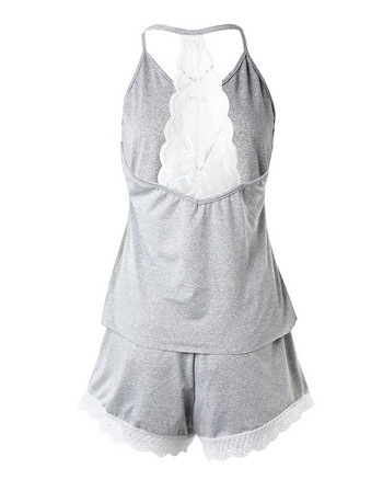 Γυναικείες πιτζάμες με βελονάκι με δαντέλα αμάνικο σετ με λαιμόκοψη σε καθημερινή βάση, 2 τεμάχια, σέξι μονόχρωμα ρούχα για το σπίτι, καλοκαίρι 2023