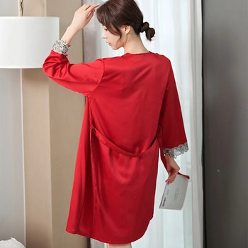 Γυναικείο σετ ρόμπες 2 τμχ Σέξι υπνοδωμάτια σατέν κιμονό μπουρνούζι Νυχτικό και ρόμπα κοστούμι ψεύτικο νυχτικό δαντέλα νυχτικό με μαξιλαράκια Εσώρουχα