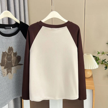 Φθινοπωρινό και Χειμώνα 100 KG εμπριμέ μανίκι καρτούν Raglan Βασικές μπλούζες με λαιμόκοψη σε συνθετικό μέγεθος Γυναικείο ζεστό μπλουζάκι από ύφασμα casual DE
