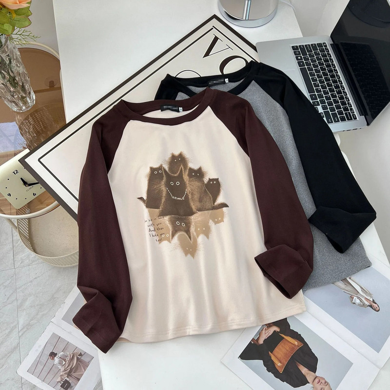 Jesen i zima 100 kg Ženska ležerna topla majica kratkih rukava s raglan rukavima s crtićima i O-izrezom, ležerna od baršunaste tkanine