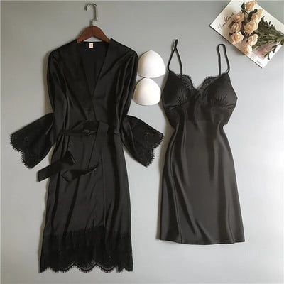 MECHCITIZ svileni ogrtač i haljina seksi spavaća odjeća žensko donje rublje preljev ljetne pidžame čipkasti kućni ogrtač dnevni set kućne pidžame