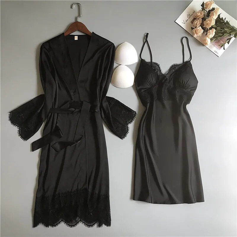 MECHCITIZ svileni ogrtač i haljina seksi spavaća odjeća žensko donje rublje preljev ljetne pidžame čipkasti kućni ogrtač dnevni set kućne pidžame