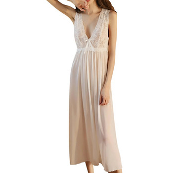 Σέξι διχτυωτές πιτζάμες Long Little Fairy Pure Desire Hot Sleeping Dress μονόχρωμο V λαιμόκοψη Αμάνικο Γλυκό σπίτι Ρούχα