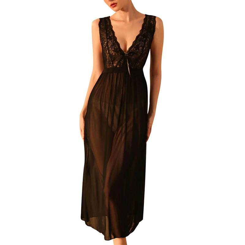 Seksi mrežasta perspektivna pidžama Duga Little Fairy Pure Desire Hot Sleeping Dress jednobojna V izrez bez rukava Sweet Home Clothing