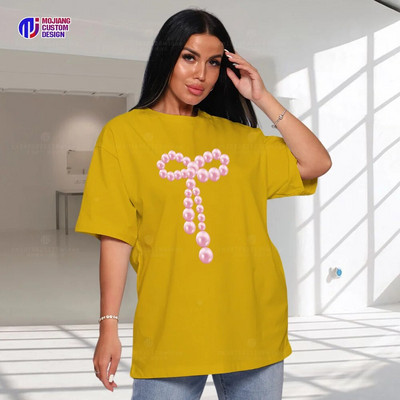 2024 KUSAHIKI Κορεάτικο ρετρό ροζ χάντρες φιόγκο με μοτίβο casual κοντομάνικο μπλουζάκι φούτερ Νέα μπλούζες για γυναίκες σε συν μέγεθος