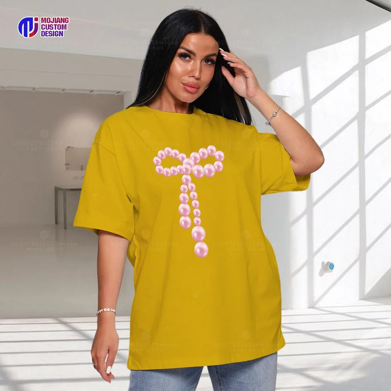 2024 KUSAHIKI Κορεάτικο ρετρό ροζ χάντρες φιόγκο με μοτίβο casual κοντομάνικο μπλουζάκι φούτερ Νέα μπλούζες για γυναίκες σε συν μέγεθος