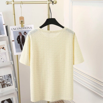 100kg Καλοκαιρινό Ζακάρ Πτυσσόμενο Μπλουζάκι με κοντό μανίκι σε συντομότερο μέγεθος Γυναικείο μπλουζάκι με στρογγυλή λαιμόκοψη 9754