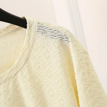100kg Καλοκαιρινό Ζακάρ Πτυσσόμενο Μπλουζάκι με κοντό μανίκι σε συντομότερο μέγεθος Γυναικείο μπλουζάκι με στρογγυλή λαιμόκοψη 9754
