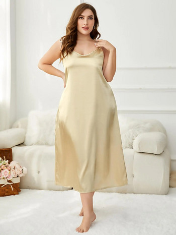 Plus Size Silk Γυναικεία Πυζά v Αμάνικο φόρεμα πιτζάμα με λαιμό μονόχρωμο χρυσό νυχτικό Καλοκαιρινή σέξι ξαπλώστρα Ρούχα σπιτιού