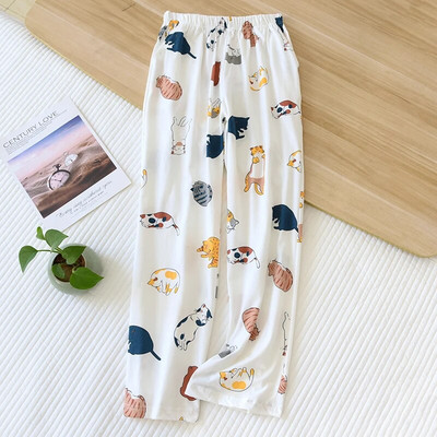 Παντελόνι Ancho Pantalones De Mujer Suelto Pijama Pijama Femme Παντελόνι Γυναικεία Πιτζάμα Πλεκτό Βαμβακερό Sleep Wear Soft Cartoon Pantalon