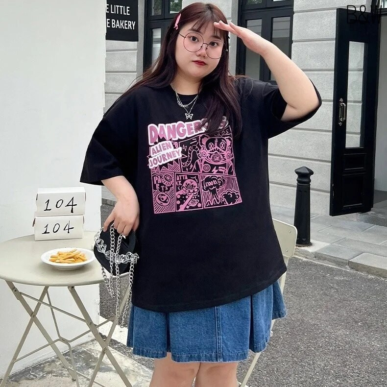 Suures suuruses naiste T-särk 3D-prindiga puuvillane T-särk 200KG Paksu Tüdruku Tsärgi Alumine Särk Ümarkaelusega tänavatopsid