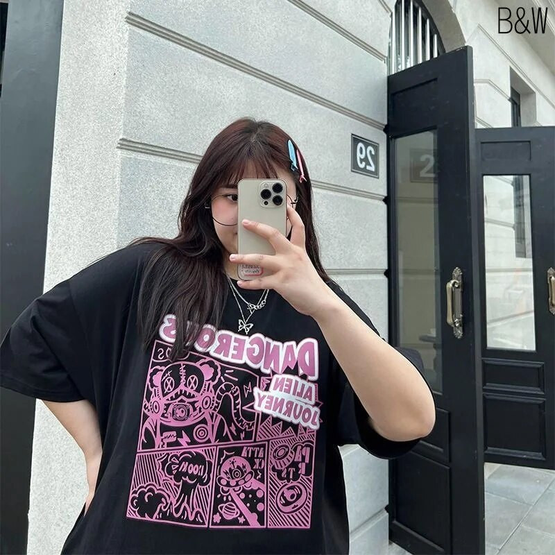 Suures suuruses naiste T-särk 3D-prindiga puuvillane T-särk 200KG Paksu Tüdruku Tsärgi Alumine Särk Ümarkaelusega tänavatopsid