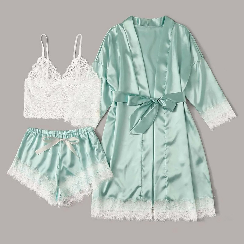 Σέξι γυναικεία σετ εσωρούχων Garter Ρόμπες Δαντελένιο κορμάκι Βαθύ εσώρουχο λαιμόκοψης Άνετο Νυχτικό Πυτζάμες Ανοιξιάτικο νυχτικό
