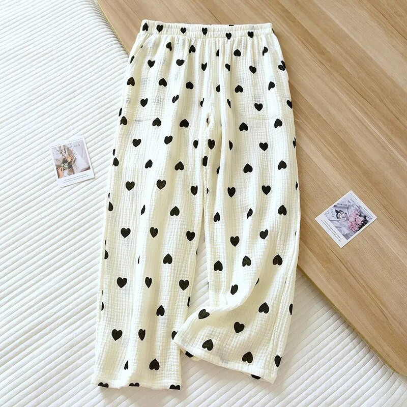 Άνοιξη 2023 Νέα Πυτζάμες Παντελόνια Γυναικεία Κρέπα 100% Βαμβακερά Φαρδιά Παντελόνια Σπιτιού Ρούχα για το σπίτι Χαριτωμένα στάμπα παντελόνια ύπνου