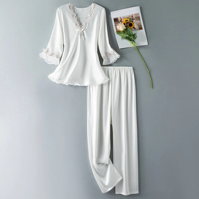 Női otthoni ruhák rövid ujjú jeges selyem pizsama készletek 2db női szexi V nyakú hálóruha szett Női otthoni ruházatú nappali ruha