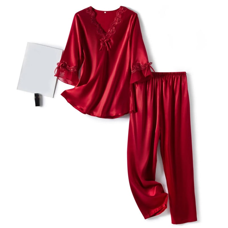 Női otthoni ruhák rövid ujjú jeges selyem pizsama készletek 2db női szexi V nyakú hálóruha szett Női otthoni ruházatú nappali ruha