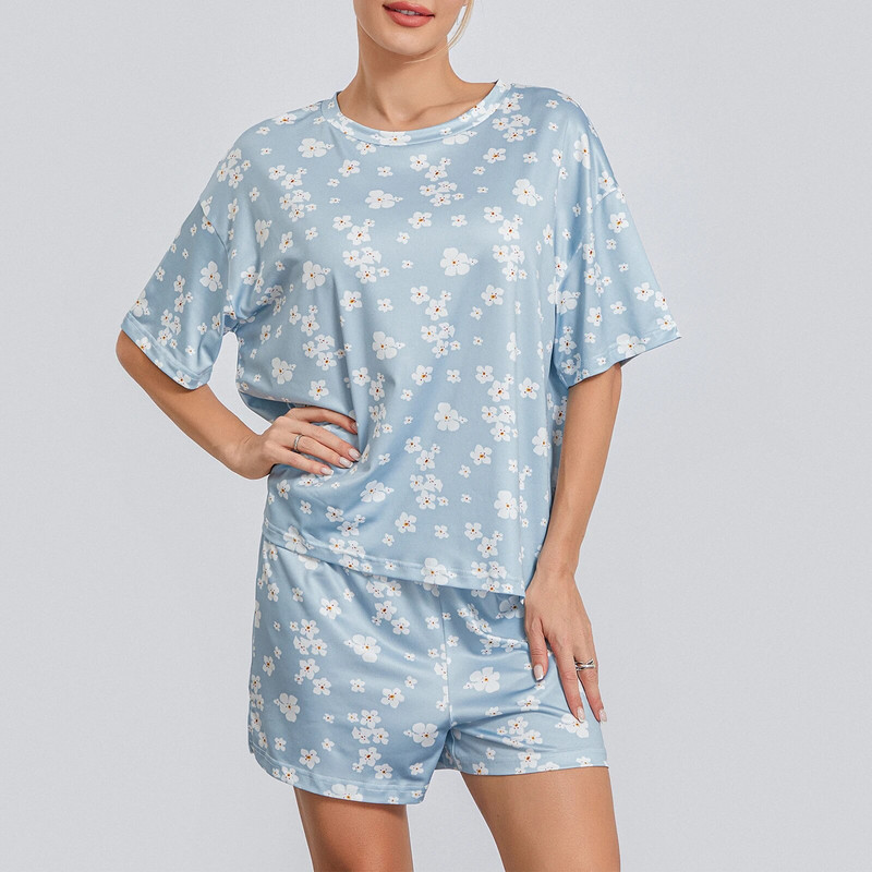 Moteriškos pižamos rinkinys, vasarinis braškių spausdinimas su kaklu, ilgomis rankovėmis, laisvos viršūnės ir elastingos juosmens kelnės, 2 dalių poilsio drabužiai, namų drabužiai