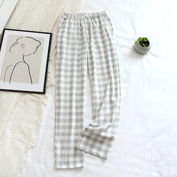 Γυναικείο απλό καρό παντελόνι Φθινοπωρινό ίσιο βαμβακερό πάτο ύπνου Ελαστική μέση καρό σαλόνι Φορέστε casual φαρδιά παντελόνια πιτζάμα