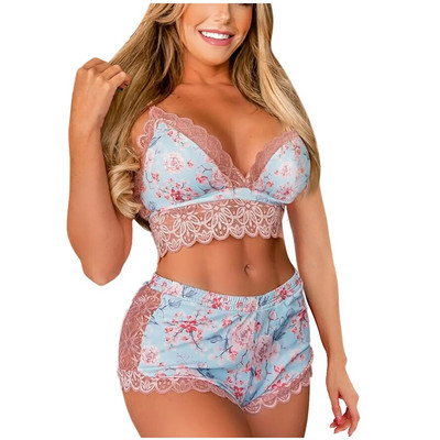 Δαντελένια σέξι εσώρουχα πιτζάμες γυναικεία δύο τεμάχια υπνοδωμάτια Romper κοστούμι υπνοδωματίων Γυναικεία δαντέλα εσώρουχα Σέξι γυναίκα νυχτερινή