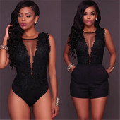 Sexy Deep V Lace Up Skinny Dantela Femei Body Body Stretch Fără mâneci Crotch Deschis Body Negru Alb Salopetă dintr-o bucată pentru femei