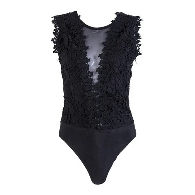 Sexy Deep V Lace Up Skinny Dantela Femei Body Body Stretch Fără mâneci Crotch Deschis Body Negru Alb Salopetă dintr-o bucată pentru femei