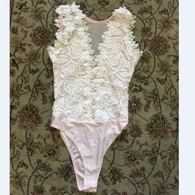 Seksi ženski bodi s dubokim V na čipku, rastezljivi bodi bez rukava s otvorenim preponama Crno-bijeli jednodijelni ženski kombinezon