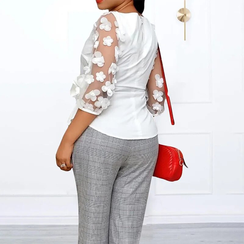 Nagy méretű ruhák tavaszi nyár kötszer masni póló divatos legénységi nyakú patchwork háló fonal három negyed ujjú vékony női felső