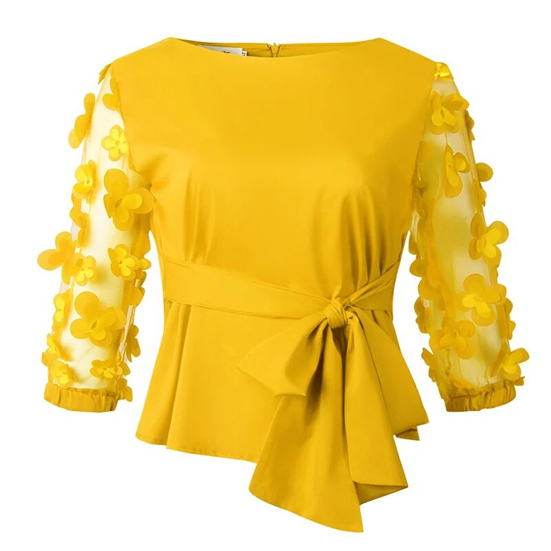 Nagy méretű ruhák tavaszi nyár kötszer masni póló divatos legénységi nyakú patchwork háló fonal három negyed ujjú vékony női felső