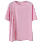 100 kg-os nyári egyszínű osztott rövid ujjú felsők, nagy méretű női alkalmi kerek nyakú pamut póló 9729
