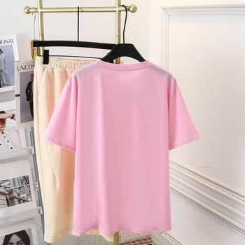 100 кг летни едноцветни блузи с къси ръкави плюс размер Дамска ежедневна памучна тениска с кръгло деколте 9729