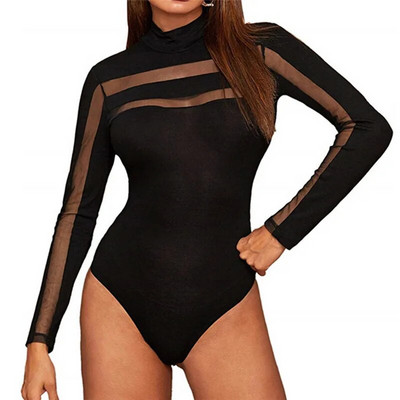 Salopete sexy pentru femei cu mânecă lungă din plasă transparentă, cu mânecă lungă, salopete elegante pentru femei, salopete cu mânecă lungă.