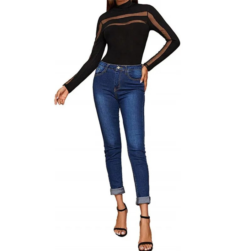 Seksualus moteriškas permatomas tinklinis tinklelis permatomas ilgomis rankovėmis elegantiškas kombinezonas, moteriškas ilgomis rankovėmis, trumpikės, kombinezonas